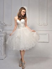 Shining Lace Wedding Dress White Lace Up Sleeveless Knee Length