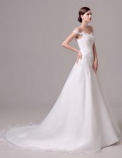 Traditional Sleeveless Sweep Train Lace Up Beading and Ruching Bridal Gown