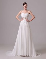Halter Top Sleeveless Brush Train Lace and Belt Clasp Handle Wedding Dress