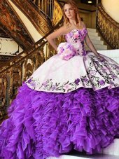 Classical Floor Length White And Purple Sweet 16 Quinceanera Dress Sweetheart Sleeveless Lace Up