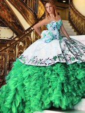 Lace Up Vestidos de Quinceanera Appliques and Embroidery and Ruffles Sleeveless Floor Length