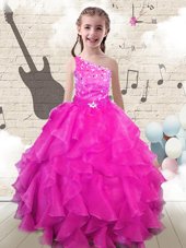 Floor Length Lace Up Girls Pageant Dresses Gold and In for Party and Wedding Party with Beading and Ruffled Layers and Pick Ups