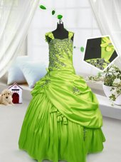 Yellow Green Sleeveless Beading and Pick Ups Floor Length Pageant Gowns For Girls