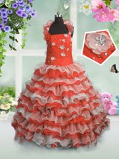 Charming Sleeveless Beading and Appliques and Ruffled Layers Lace Up Party Dress