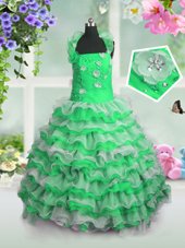 Ball Gowns Organza Straps Sleeveless Beading and Appliques and Ruffled Layers Floor Length Lace Up Womens Party Dresses