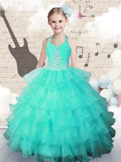 Scoop Sleeveless Lace Up Little Girl Pageant Gowns Hot Pink Organza