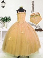 Sleeveless Floor Length Beading and Appliques Zipper Casual Dresses with Light Yellow and Gold
