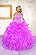 Pick Ups Hot Pink Sleeveless Organza Lace Up Girls Pageant Dresses for Party and Wedding Party