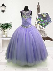 Hot Selling High-neck Sleeveless Child Pageant Dress Floor Length Beading Lavender Organza