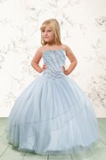 Popular Beading Little Girls Pageant Dress Wholesale Baby Blue Lace Up Sleeveless Floor Length