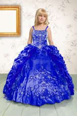 Royal Blue Spaghetti Straps Lace Up Beading and Appliques and Pick Ups Child Pageant Dress Sleeveless