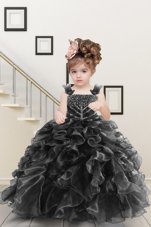 Low Price Floor Length Ball Gowns Sleeveless Black Pageant Gowns For Girls Lace Up