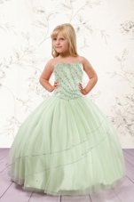 Elegant Ball Gowns Little Girls Pageant Dress Apple Green Strapless Tulle Sleeveless Floor Length Lace Up