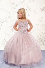 Fashionable Tulle Strapless Sleeveless Lace Up Beading Party Dress Wholesale in Baby Pink