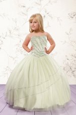 Strapless Sleeveless Lace Up Kids Pageant Dress Apple Green Tulle
