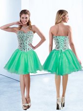 Customized Turquoise Lace Up Cocktail Dresses Beading Sleeveless Knee Length