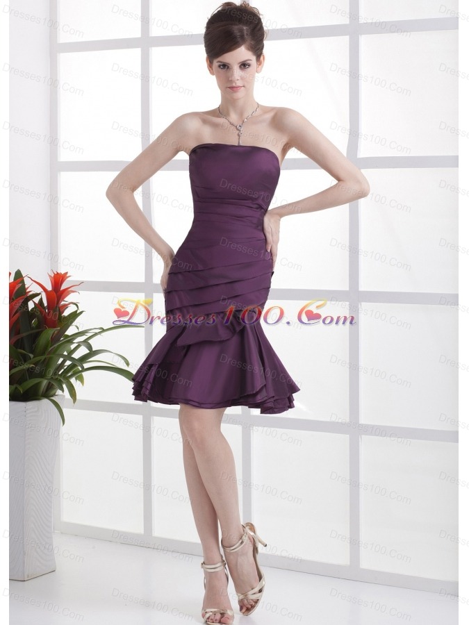 Dark Purple Cocktail Dress Mermaid Ruched Knee-length