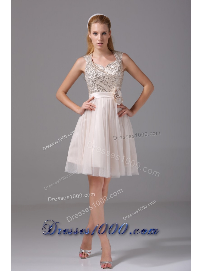 Round Split Neck Cream Colored Prom Dress US116.98