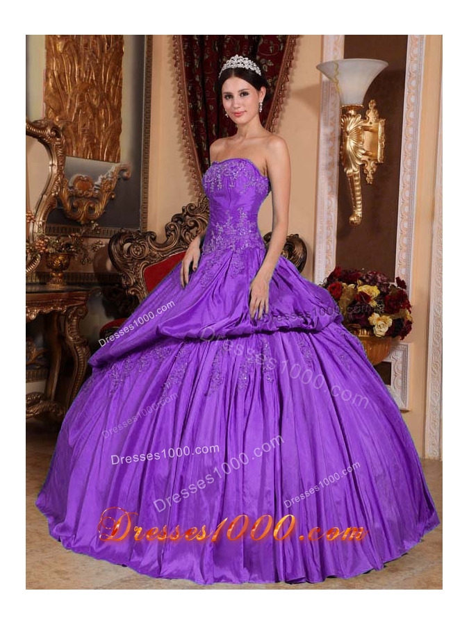 Purple Ball Gown Strapless Beading 2014 Quinceanera Dress