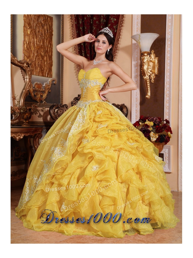 2014 Yellow Ball Gown Sweetheart Lace 2014 Quinceanera Dress with ...