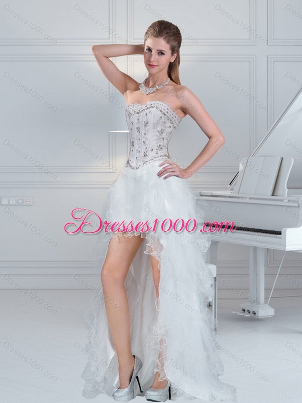 2017 Ball Gown Sweetheart White High Low Prom Dresses With Ruffles 2017 Ball Gown Sweetheart White High Low Prom Dresses With Ruffles And Beading
