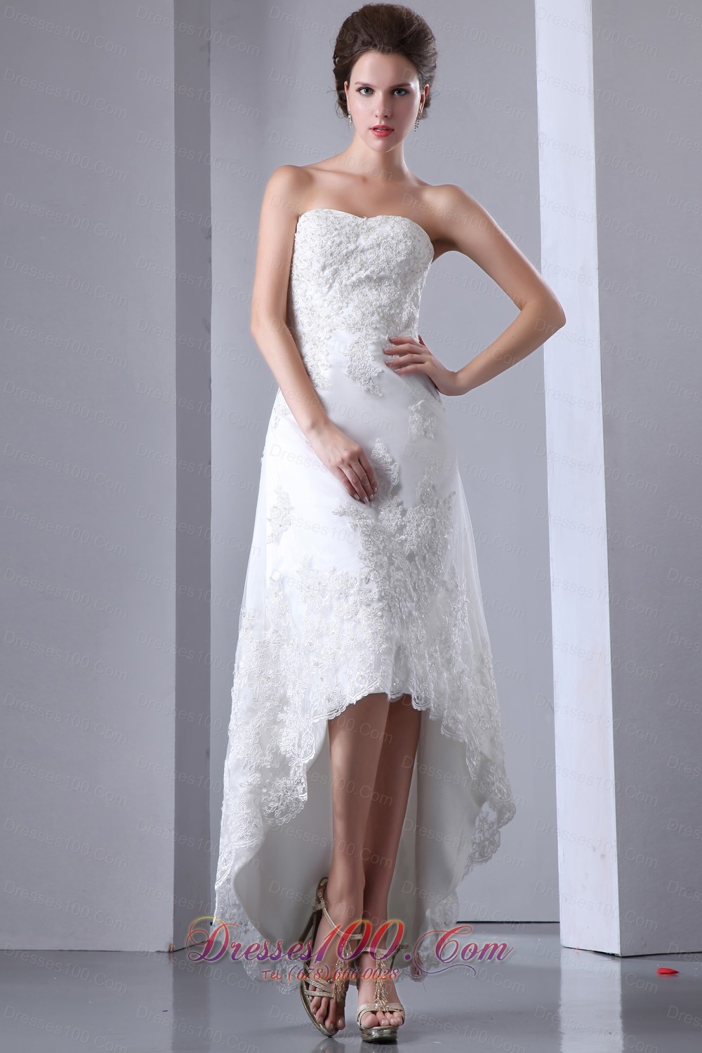 Lace High Low Wedding Dresses For Brides Strapless US178.16