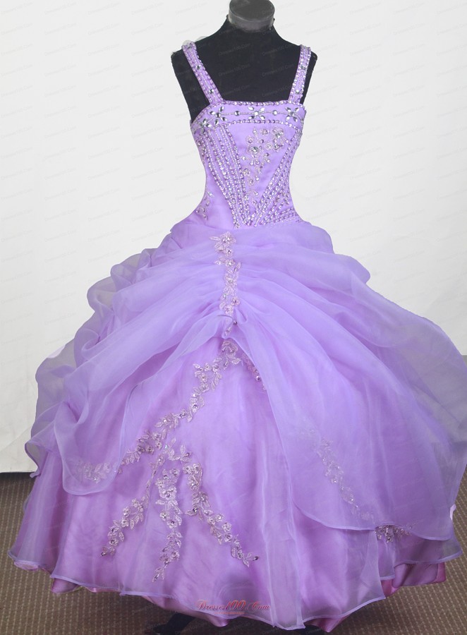 Beautiful Beading Lavender Little Girl Pageant Dress Straps